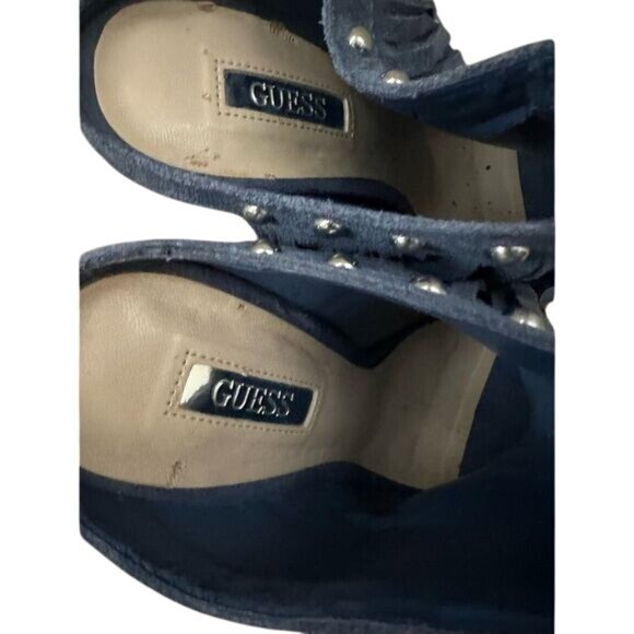 Guess Shoes Ara Studded Fringe Mule Slides Peep Toe Sandals Heels Size 6.5 - Picture 6 of 9